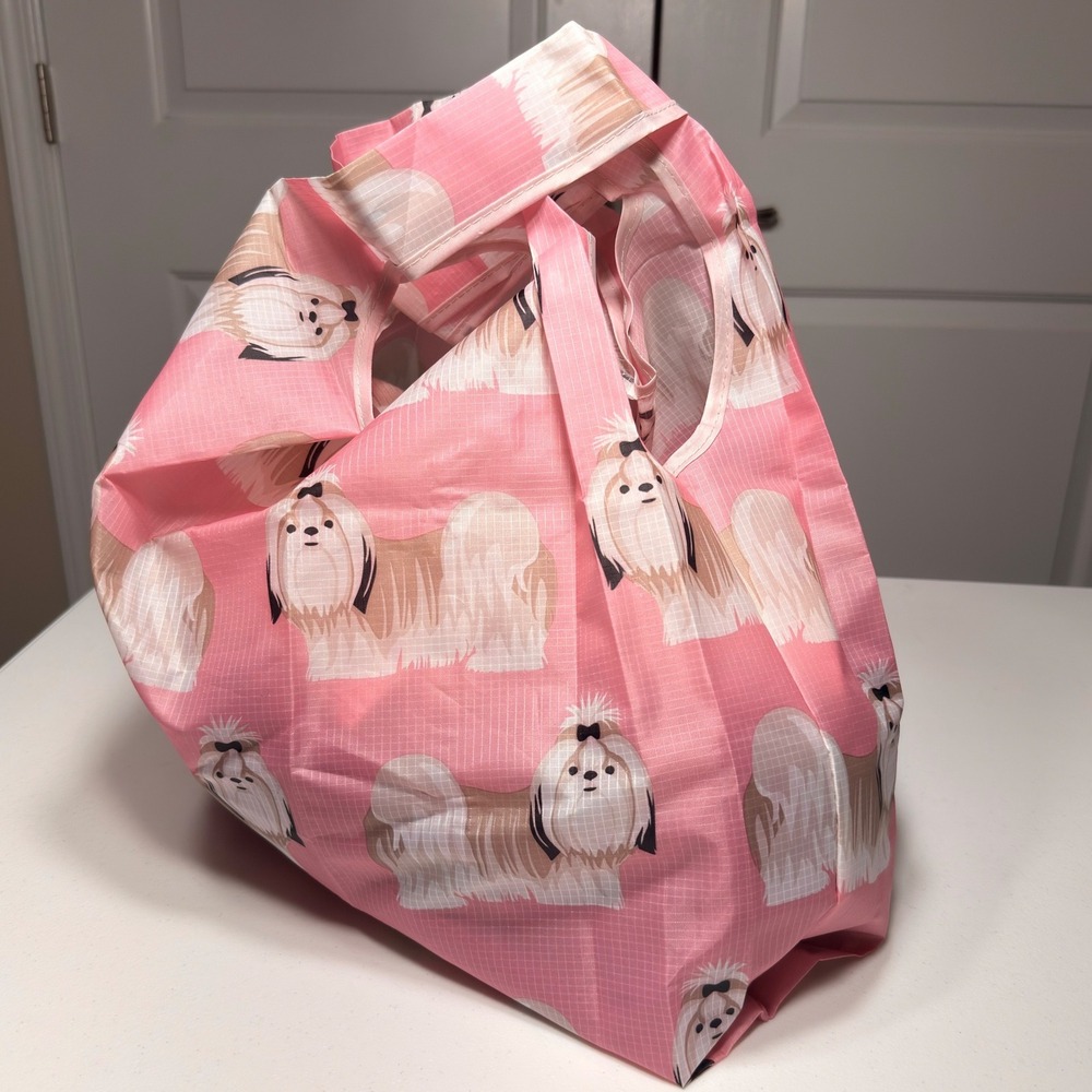 EasyEarth Shih Tzu Reusable Shopping Bag Pink Dog Print EcoSilk Tote Large - Picture 3 of 12